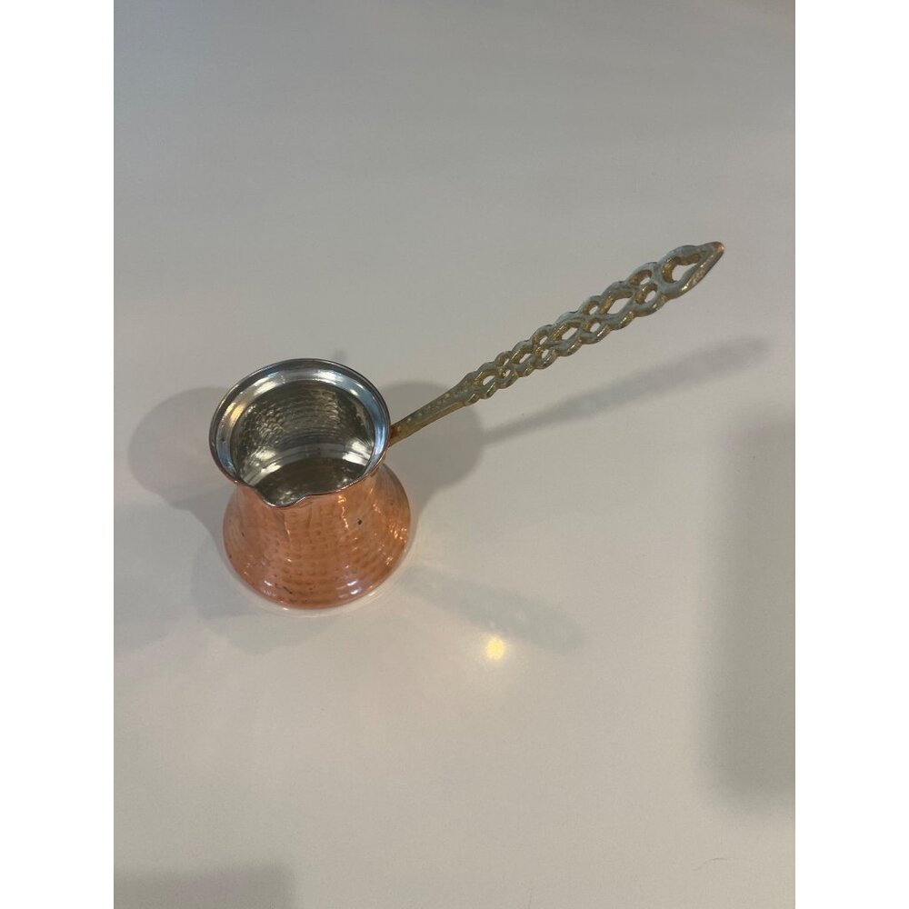 Handcrafted Copper & Brass Turkish Coffee Pot With Ornate Handle - 3 Oz Capacity